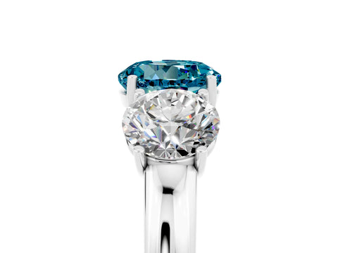 White gold Round Cut Blue Topaz Three-Stone Ring with Four-Prong Setting and Classic Band_5