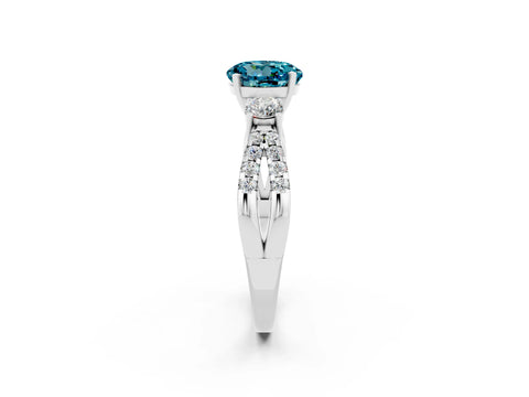 White gold Round Cut Blue Topaz Three-Stone Ring with Pavé Split Shank and Four-Prong Setting_2