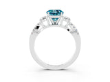 White gold Round Cut Blue Topaz Three-Stone Ring with Pavé Split Shank and Four-Prong Setting_3