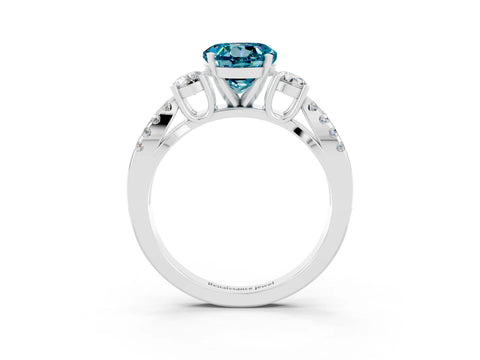 White gold Round Cut Blue Topaz Three-Stone Ring with Pavé Split Shank and Four-Prong Setting_3