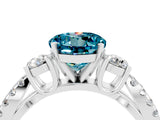 White gold Round Cut Blue Topaz Three-Stone Ring with Pavé Split Shank and Four-Prong Setting_4