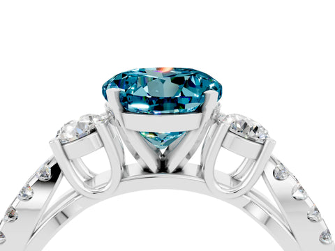 White gold Round Cut Blue Topaz Three-Stone Ring with Pavé Split Shank and Four-Prong Setting_4