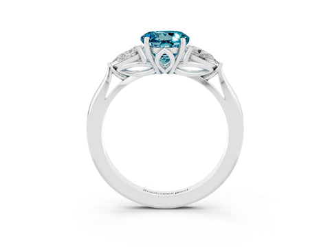 White gold Round Cut Blue Topaz Three-Stone Ring with Pear Side Stones and Four-Prong Setting_15