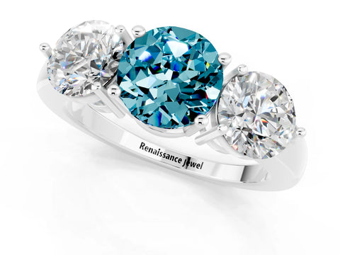 White gold Round Cut Blue Topaz Three-Stone Ring with Prong Setting and Classic Band_1
