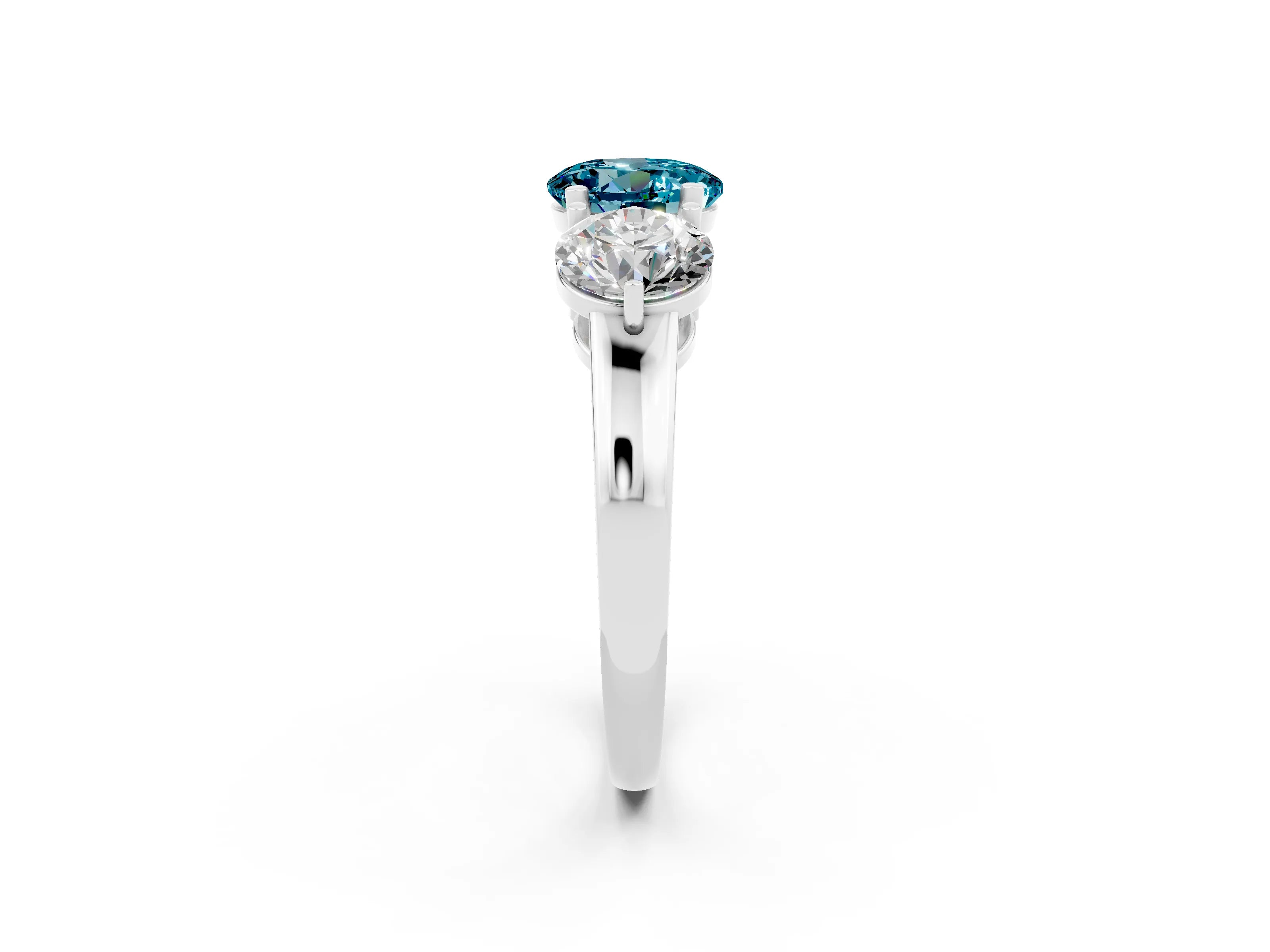 White gold Round Cut Blue Topaz Three-Stone Ring with Prong Setting and Classic Band_2
