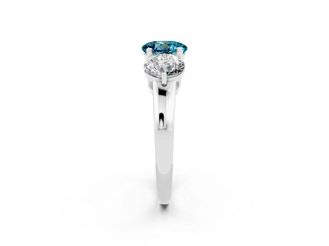 White gold Round Cut Blue Topaz Three-Stone Ring with Prong Setting and Classic Band_2