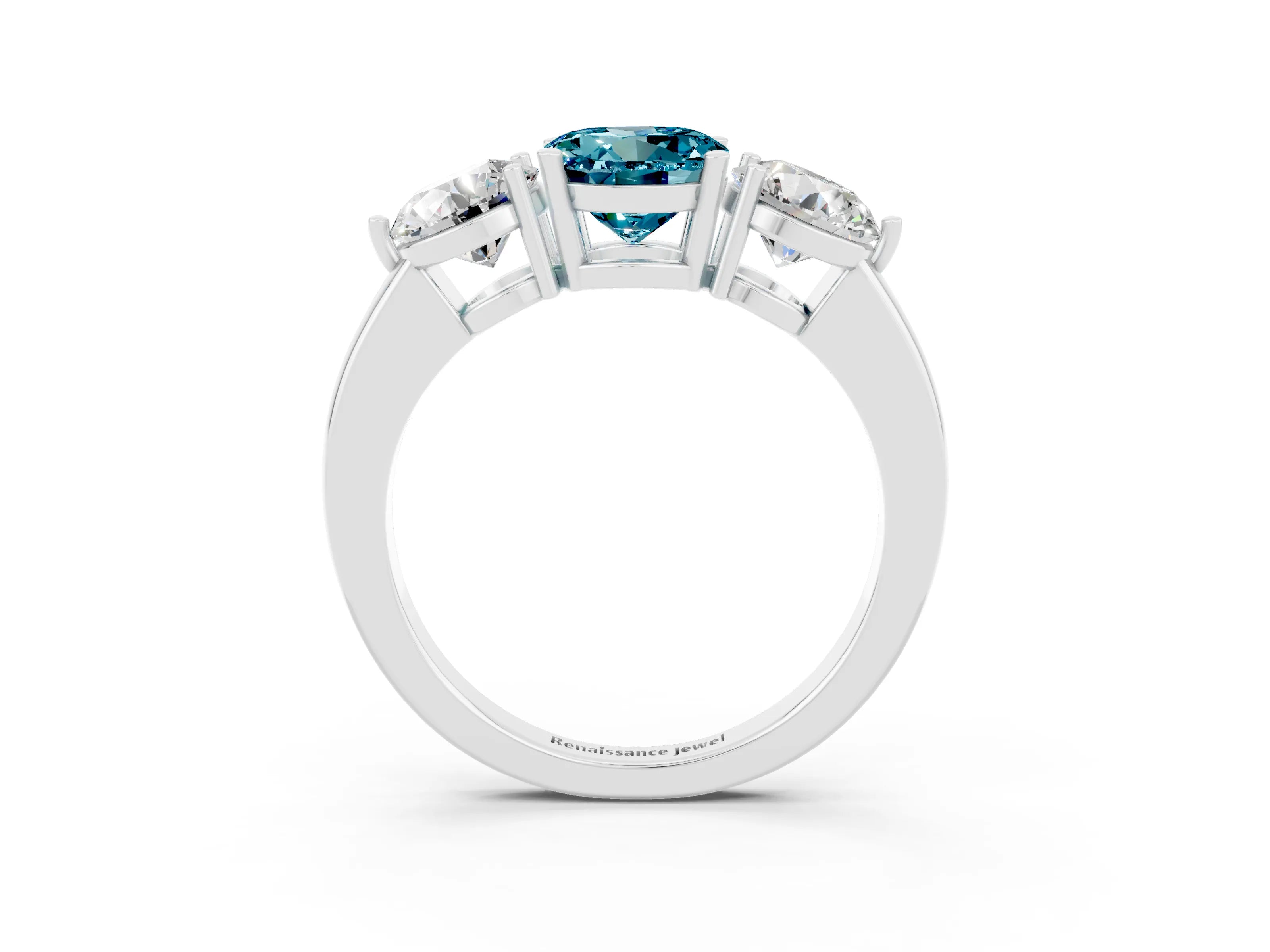 White gold Round Cut Blue Topaz Three-Stone Ring with Prong Setting and Classic Band_3