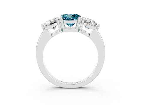 White gold Round Cut Blue Topaz Three-Stone Ring with Prong Setting and Classic Band_3