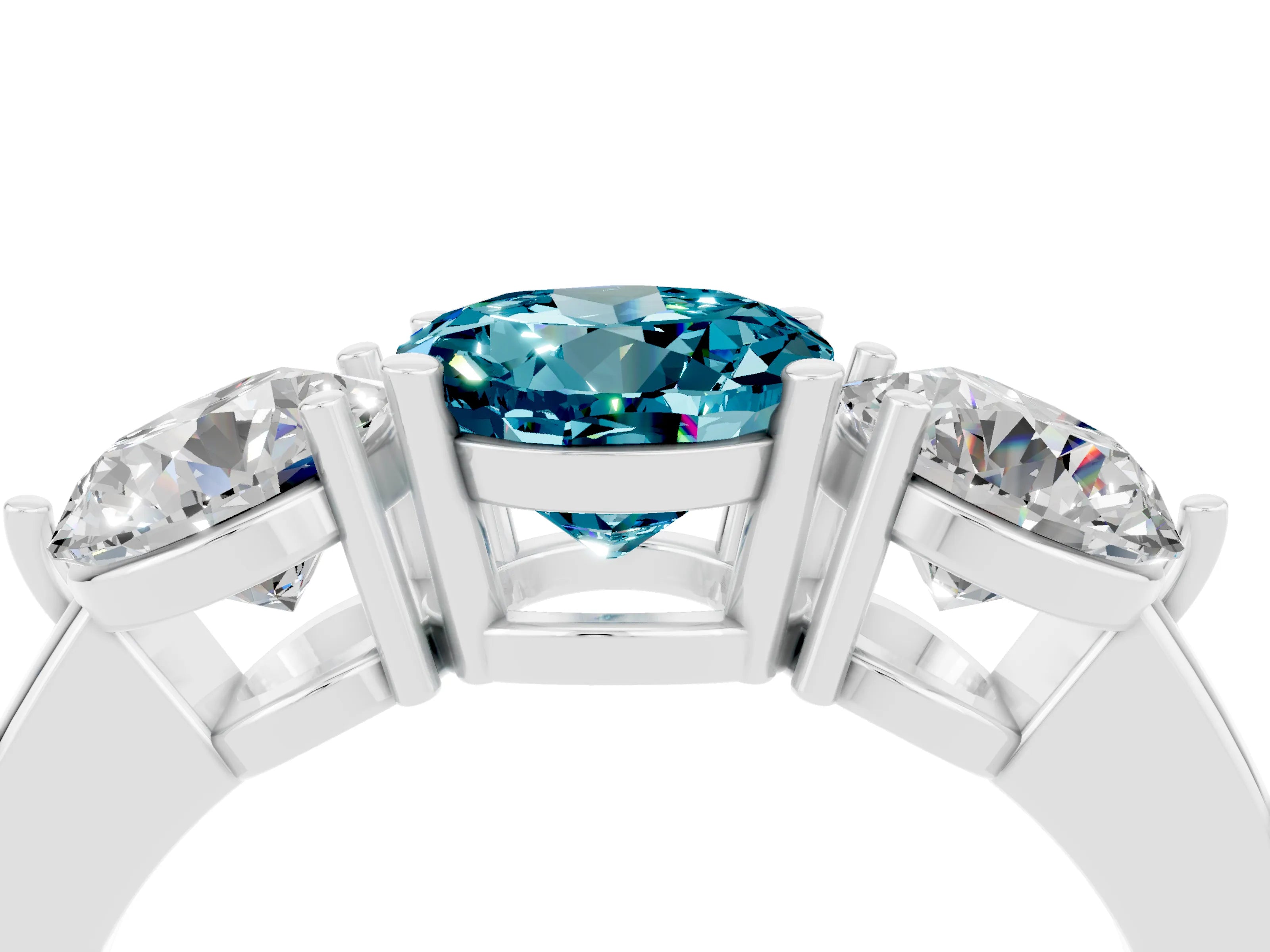 White gold Round Cut Blue Topaz Three-Stone Ring with Prong Setting and Classic Band_4