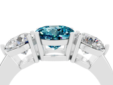 White gold Round Cut Blue Topaz Three-Stone Ring with Prong Setting and Classic Band_4