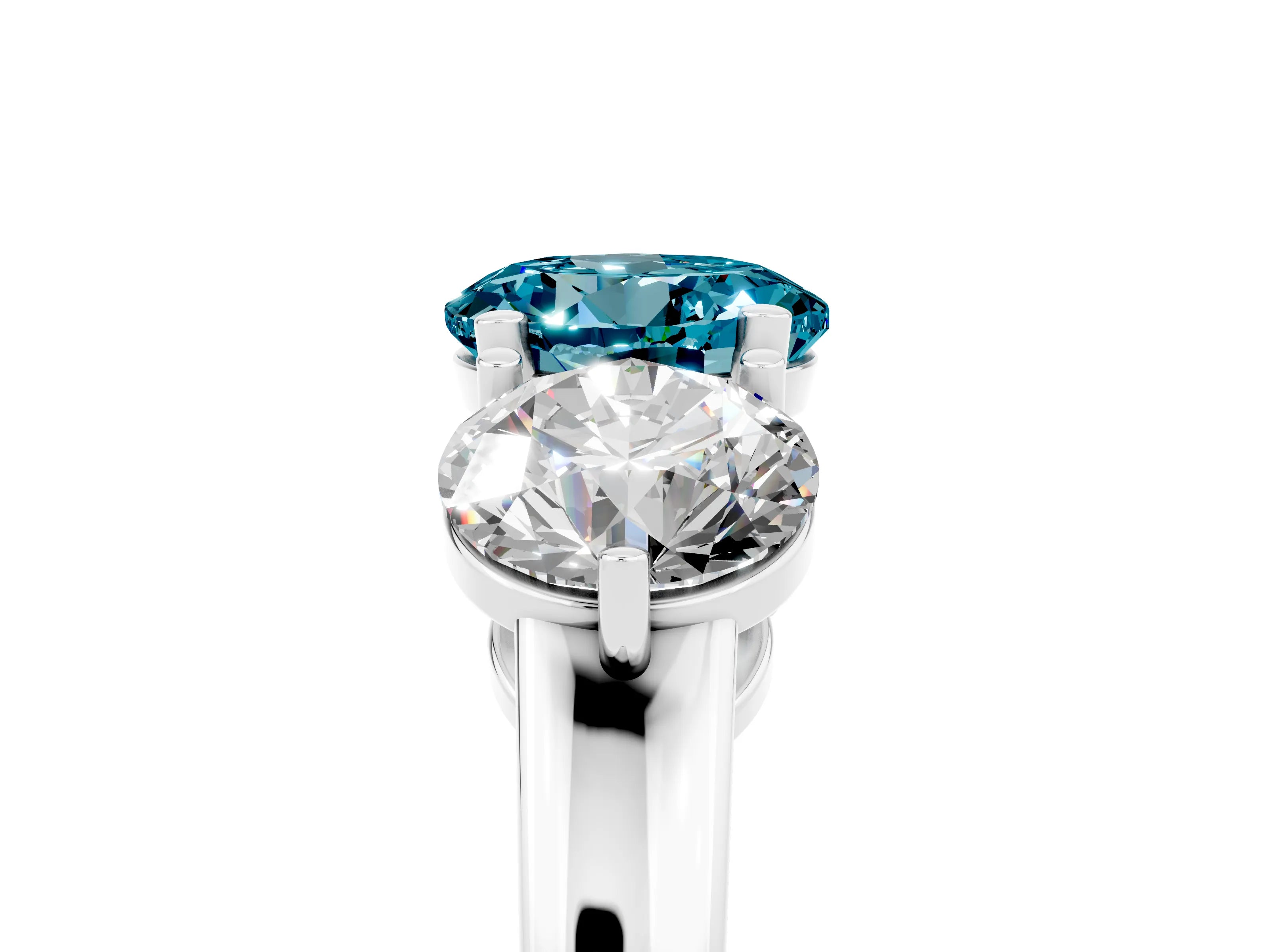 White gold Round Cut Blue Topaz Three-Stone Ring with Prong Setting and Classic Band_5