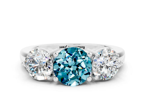 White gold Round Cut Blue Topaz Three-Stone Ring with Prong Setting and Classic Band