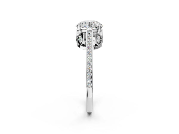 White gold Round Cut Cathedral Pave Diamond Engagement Ring with Six-Prong Setting