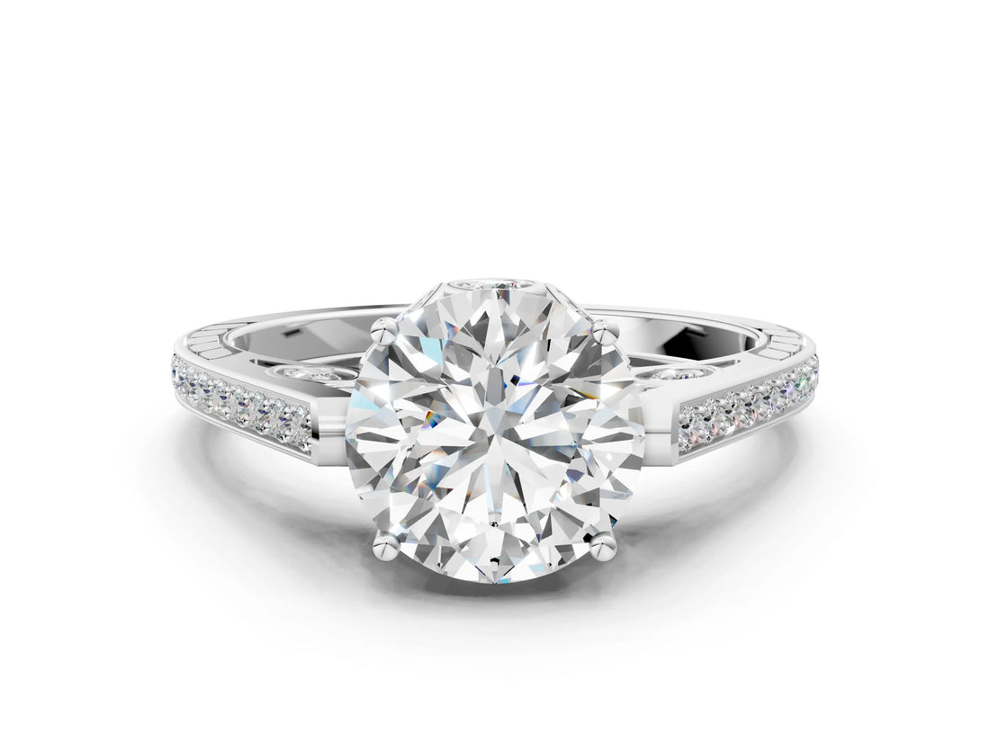 White gold Round Cut Cathedral Pave Diamond Engagement Ring with Six-Prong Setting_74