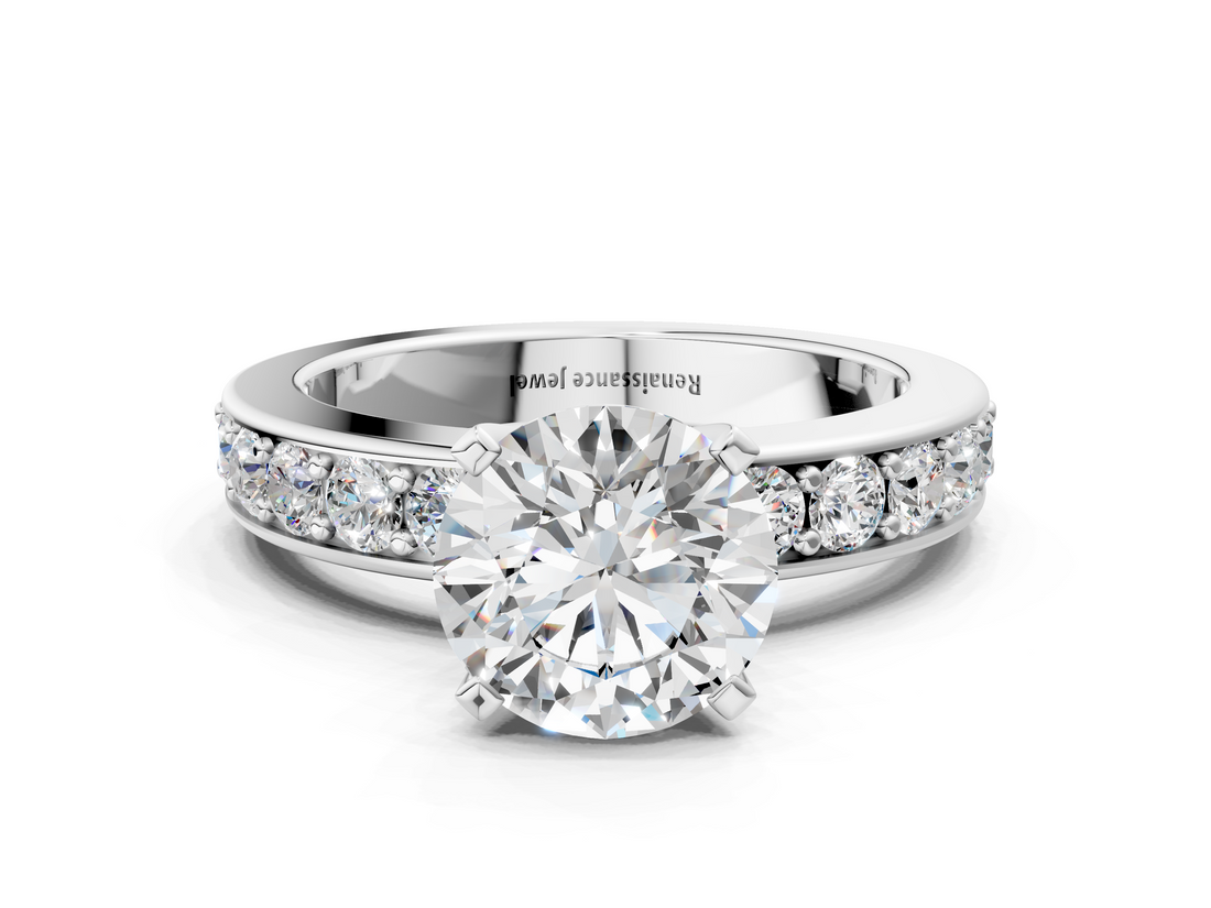 White gold Round Cut Channel Set Diamond Engagement Ring with Four-Prong Setting_265