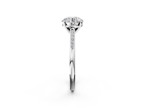 White Gold Round Solitaire Engagement Ring Setting with Tapered Channel Set Round Accents