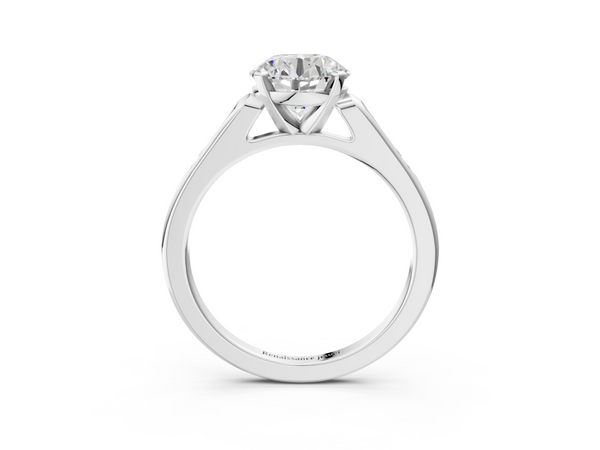 White Gold Round Solitaire Engagement Ring Setting with Tapered Channel Set Round Accents