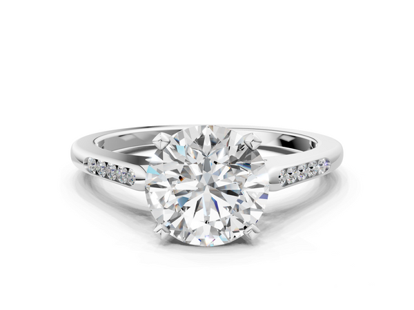 Sterling Silver Round Solitaire Engagement Ring Setting with Tapered Channel Set Round Accents