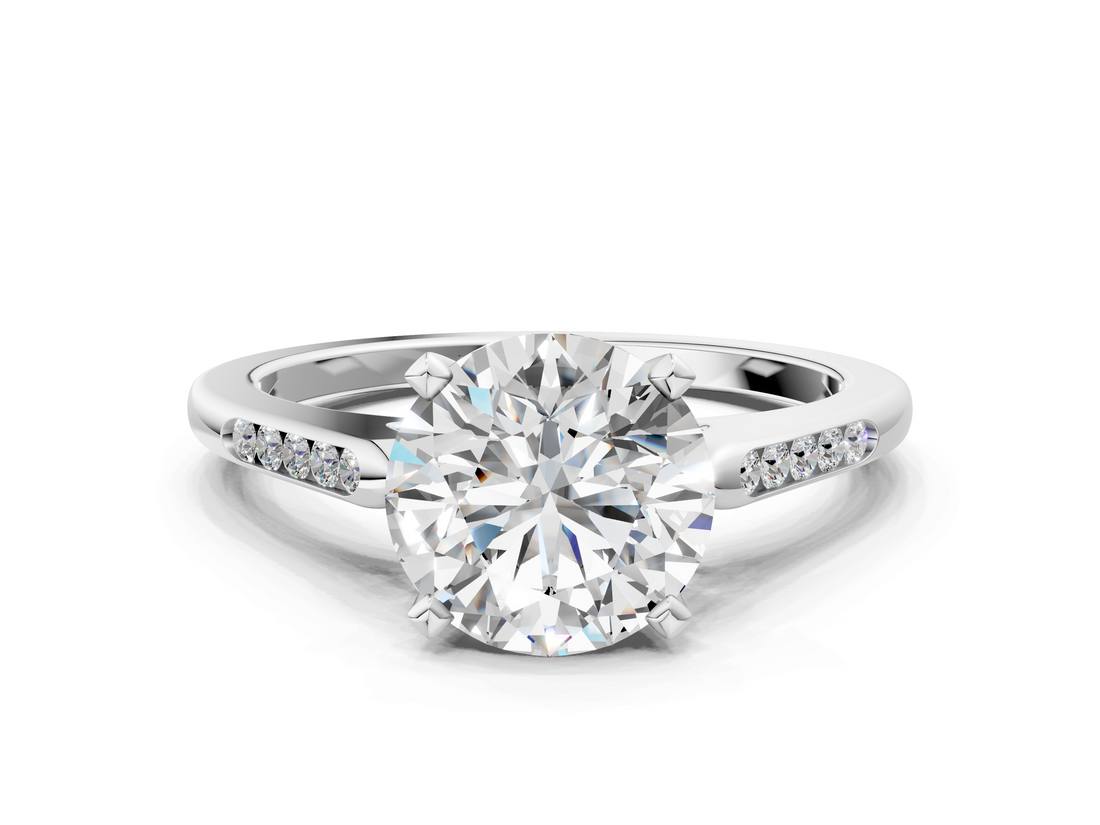White gold Round Cut Channel Set Solitaire Engagement Ring with Four-Prong Setting_235