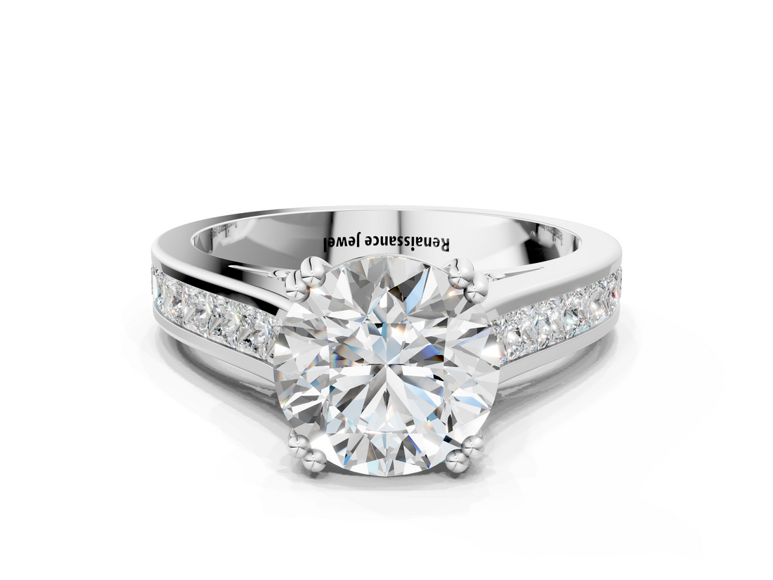 White gold Round Cut Channel Set Solitaire Engagement Ring with Prong Setting_58
