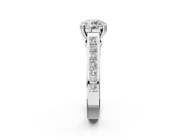 Platinum Round Channel Set Solitaire Engagement Ring Setting with Double Claw Prongs