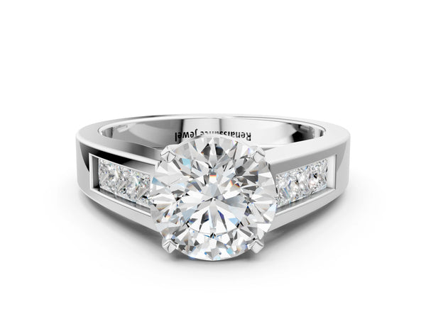 Platinum Round Cut Channel Set Solitaire Ring with Four-Prong Setting