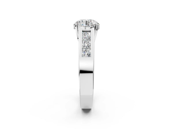 Platinum Round Cut Channel Set Solitaire Ring with Four-Prong Setting