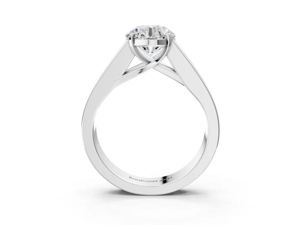 Platinum Round Cut Channel Set Solitaire Ring with Four-Prong Setting