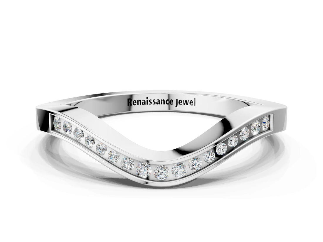 White gold Round Cut Channel Set Wave Band with Pavé Setting_12