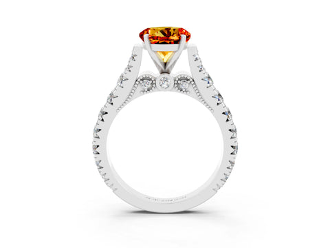White gold Round Cut Citrine Classic Solitaire Ring with Pavé Band and Four-Prong Setting_3