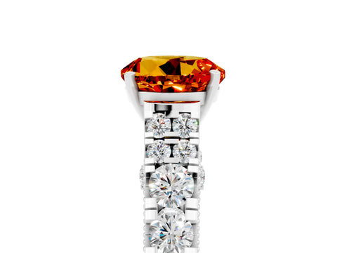 White gold Round Cut Citrine Classic Solitaire Ring with Pavé Band and Four-Prong Setting_5