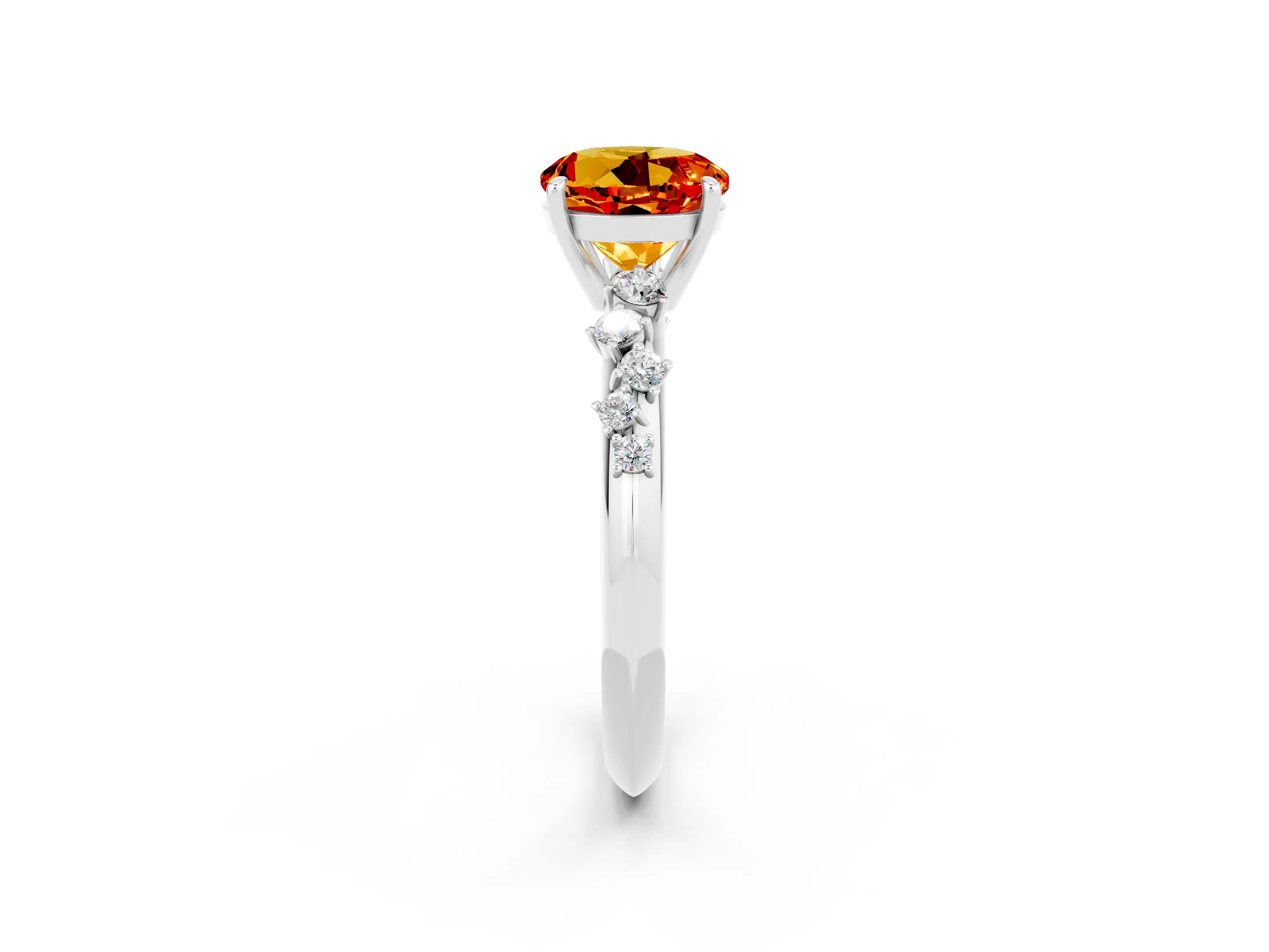 White gold Round Cut Citrine Cluster Side Stone Solitaire Ring with Prong Setting_26