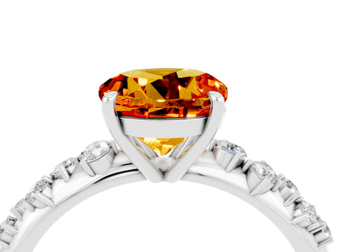White gold Round Cut Citrine Cluster Side Stone Solitaire Ring with Prong Setting_28