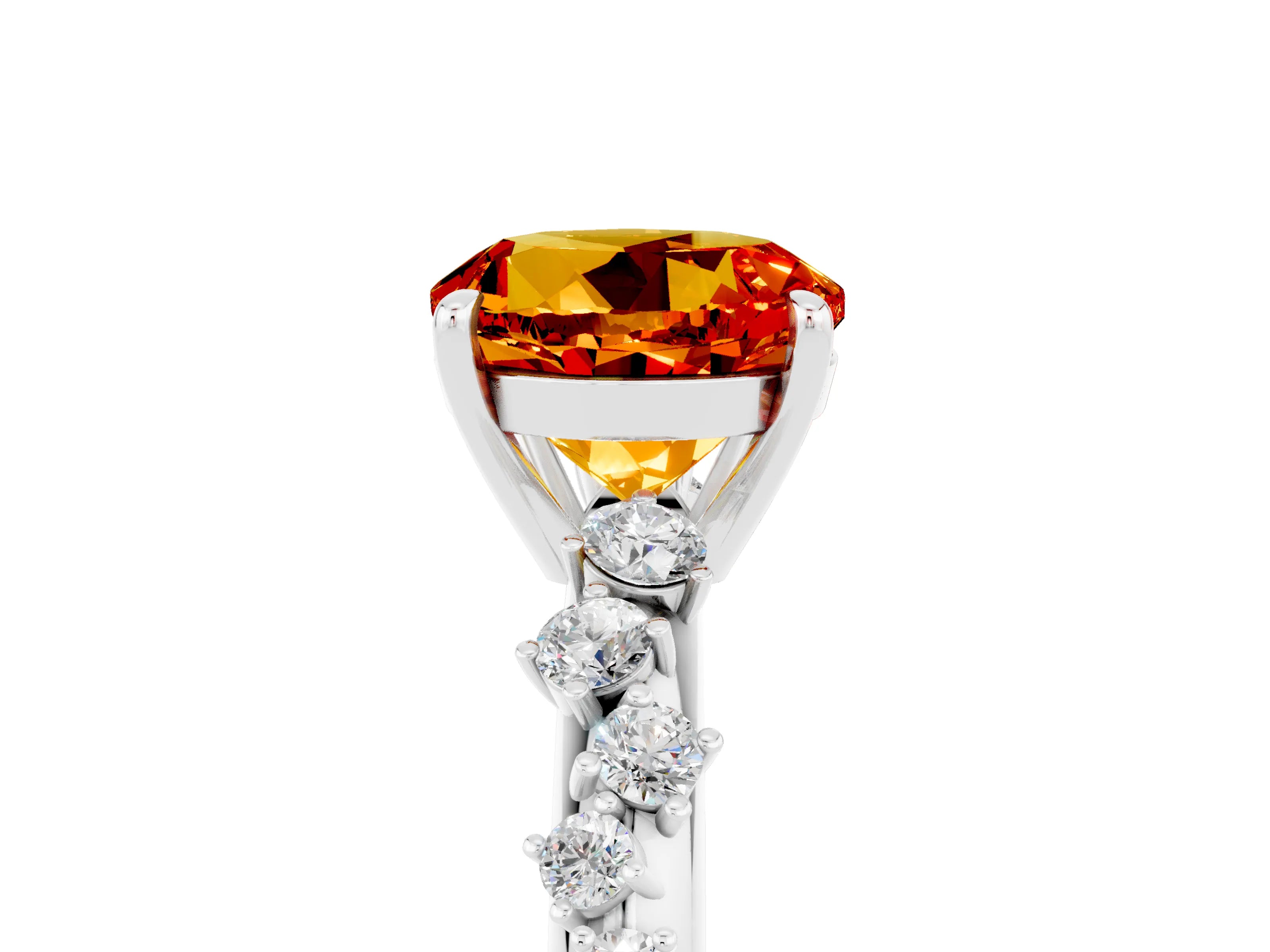 White gold Round Cut Citrine Cluster Side Stone Solitaire Ring with Prong Setting_29