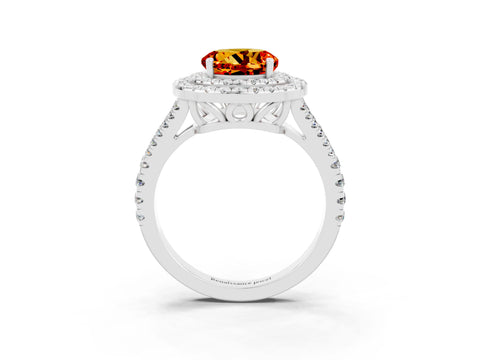 White gold Round Cut Citrine Double Halo Ring with Pavé Band and Prong Setting_15