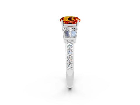 White gold Round Cut Citrine Engagement Ring with Baguette Side Stones and Channel Set Band_2