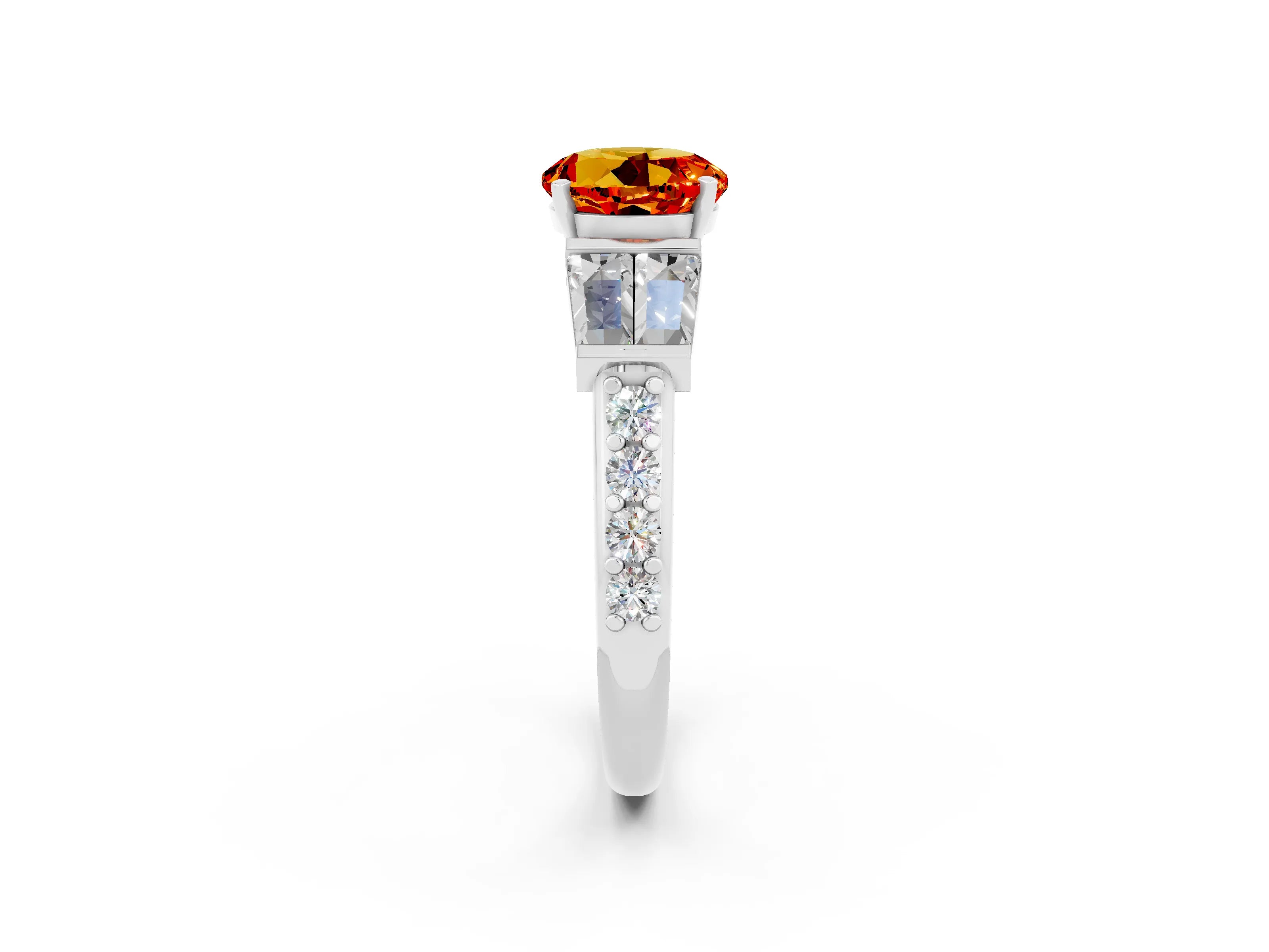 White gold Round Cut Citrine Engagement Ring with Baguette Side Stones and Channel Set Band_2