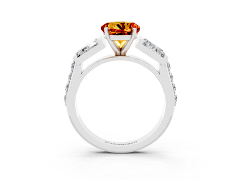 White gold Round Cut Citrine Engagement Ring with Baguette Side Stones and Channel Set Band_3