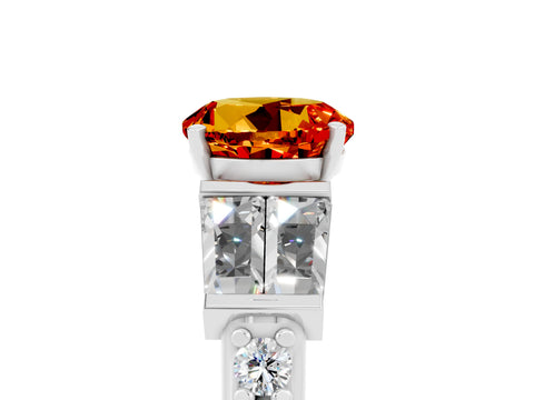 White gold Round Cut Citrine Engagement Ring with Baguette Side Stones and Channel Set Band_5