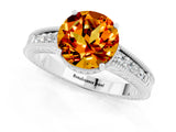 White gold Round Cut Citrine Engagement Ring with Milgrain Channel Set Band and Prong Setting_1