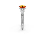 White gold Round Cut Citrine Engagement Ring with Milgrain Channel Set Band and Prong Setting_2