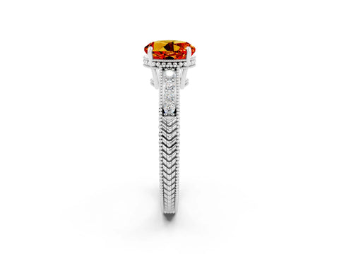 White gold Round Cut Citrine Engagement Ring with Milgrain Channel Set Band and Prong Setting_2