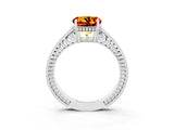 White gold Round Cut Citrine Engagement Ring with Milgrain Channel Set Band and Prong Setting_3