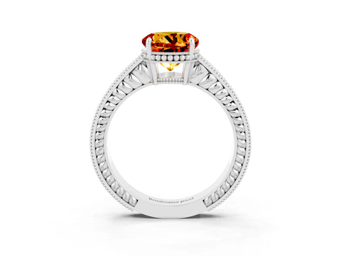 White gold Round Cut Citrine Engagement Ring with Milgrain Channel Set Band and Prong Setting_3