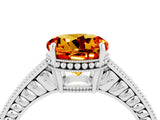White gold Round Cut Citrine Engagement Ring with Milgrain Channel Set Band and Prong Setting_4