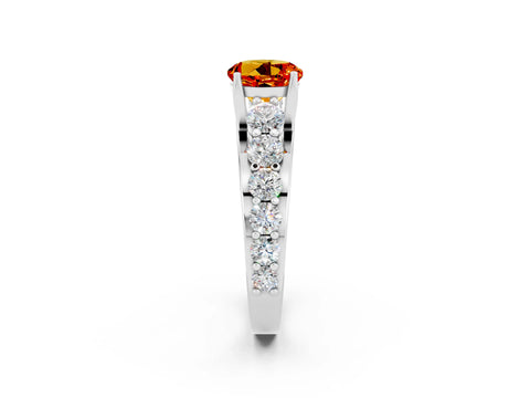White gold Round Cut Citrine Engagement Ring with Pavé Band and Four-Prong Setting_2