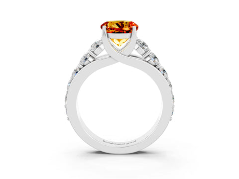 White gold Round Cut Citrine Engagement Ring with Pavé Band and Four-Prong Setting_3