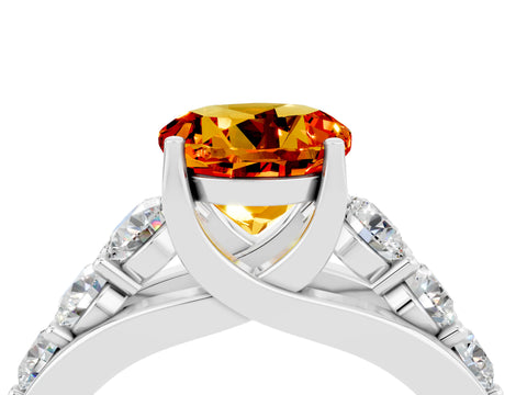 White gold Round Cut Citrine Engagement Ring with Pavé Band and Four-Prong Setting_4