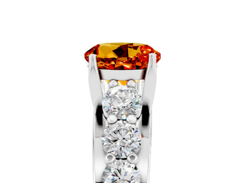White gold Round Cut Citrine Engagement Ring with Pavé Band and Four-Prong Setting_5