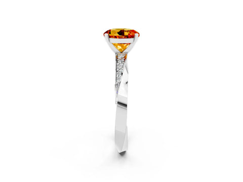 White gold Round Cut Citrine Engagement Ring with Side Stone Accents and Four-Prong Setting_29